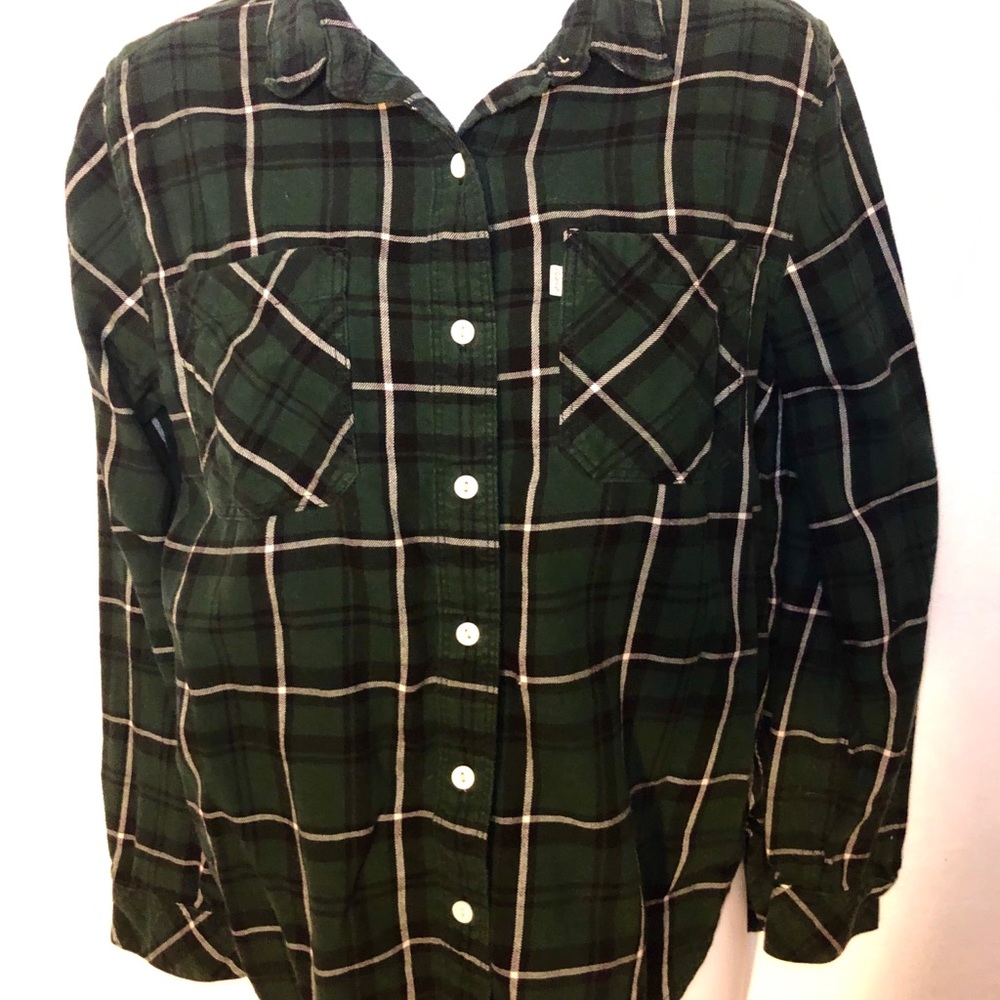 Green, black & White flannel plaid